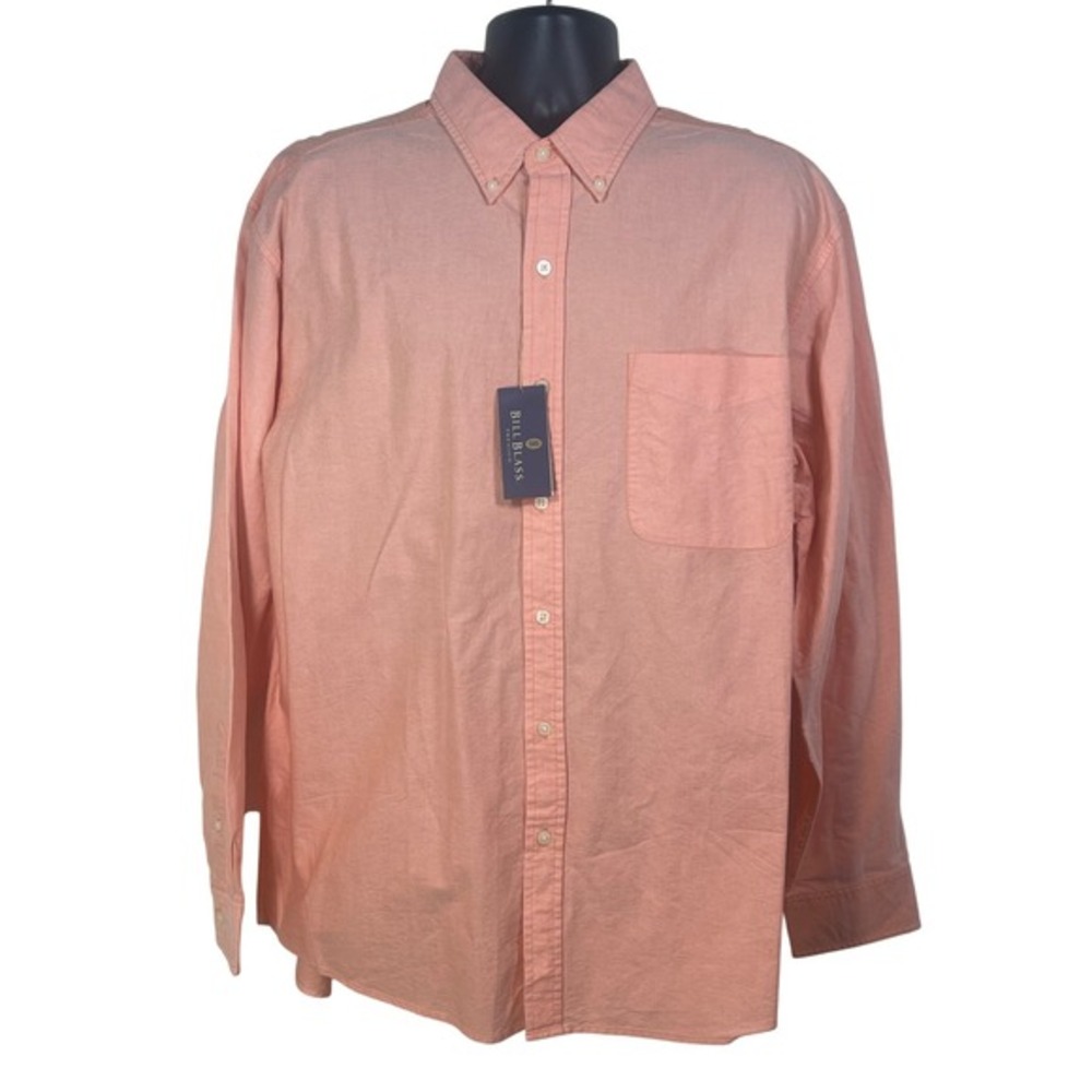 Bill Blass Premium Mens XL Long Sleeve Oxford Shirt Peach Orange 100% Cotton NWT